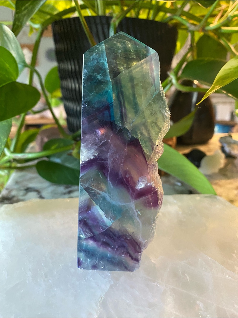 Natural Fluorite Tower - Purple & Green Decorative Crystal